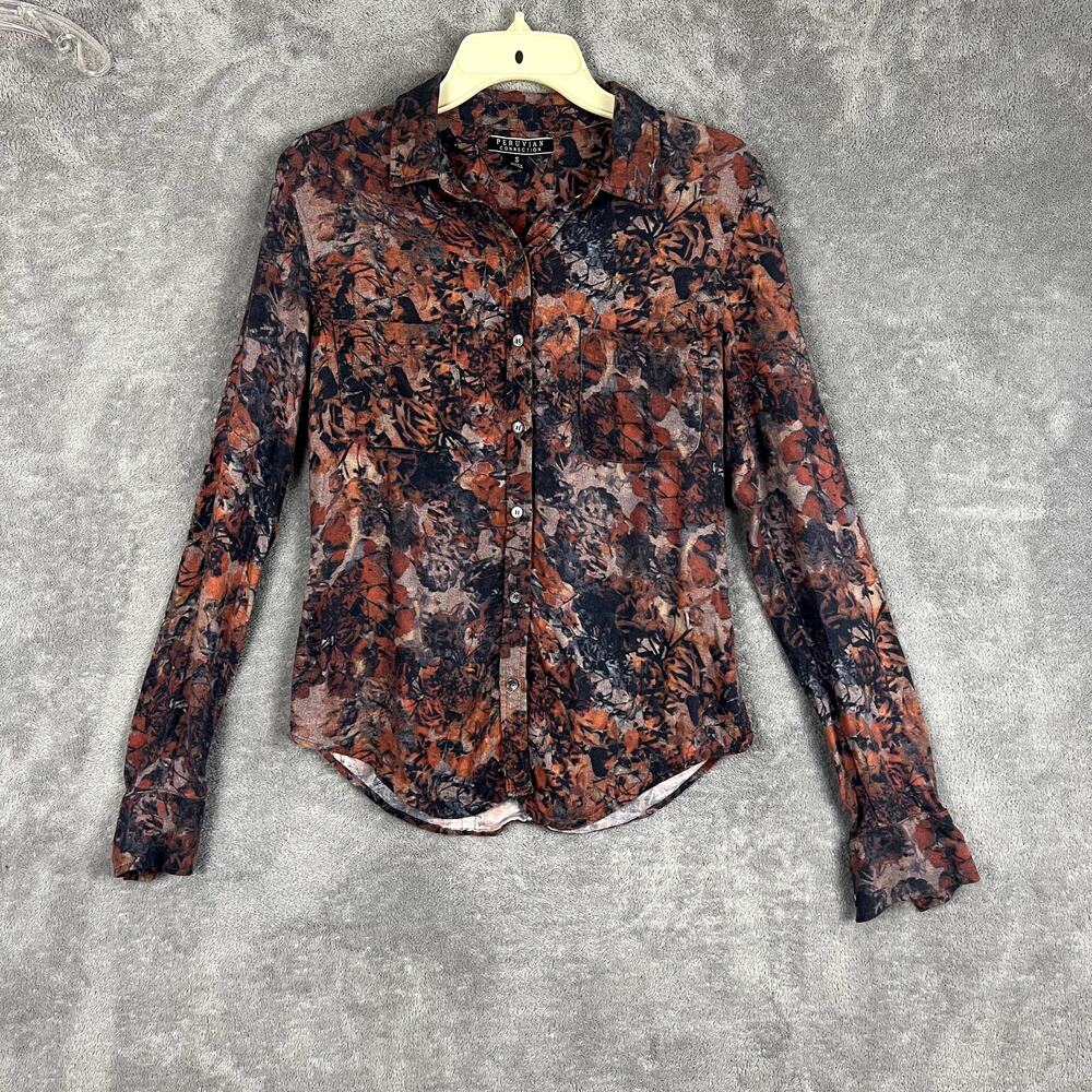 Peruvian Connection Blouse Top Womens S Abstract Floral 100% Viscose